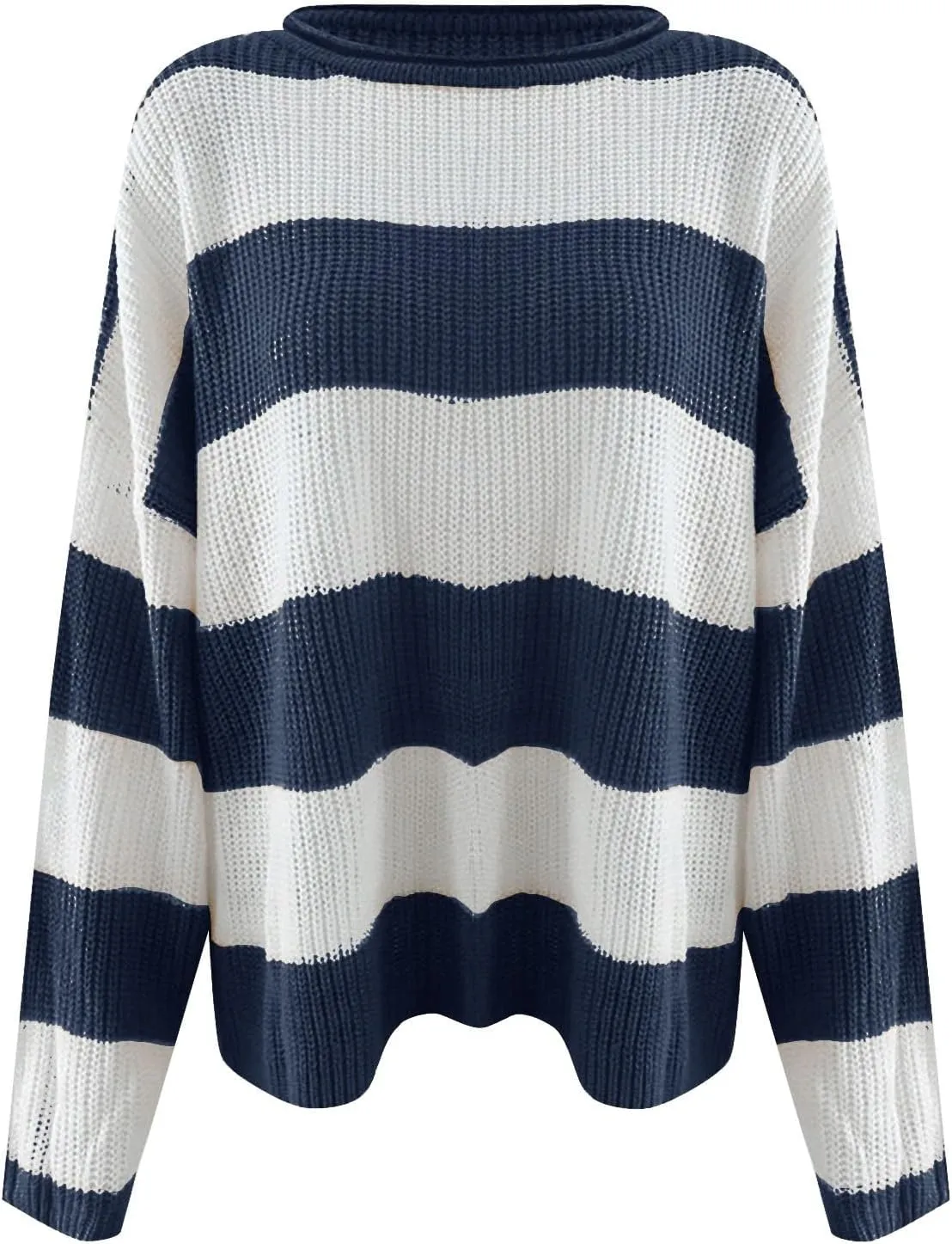 Women's Fall Long Sleeve Crew Neck Striped Color Block Comfy Loose Oversized Knitted Pullover Sweater 2025