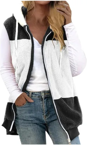 Womens Fall Winter Sleeveless Coat Zip Up Hoodie Jacket Warm Sherpa Jackets Vest Coats with Pockets