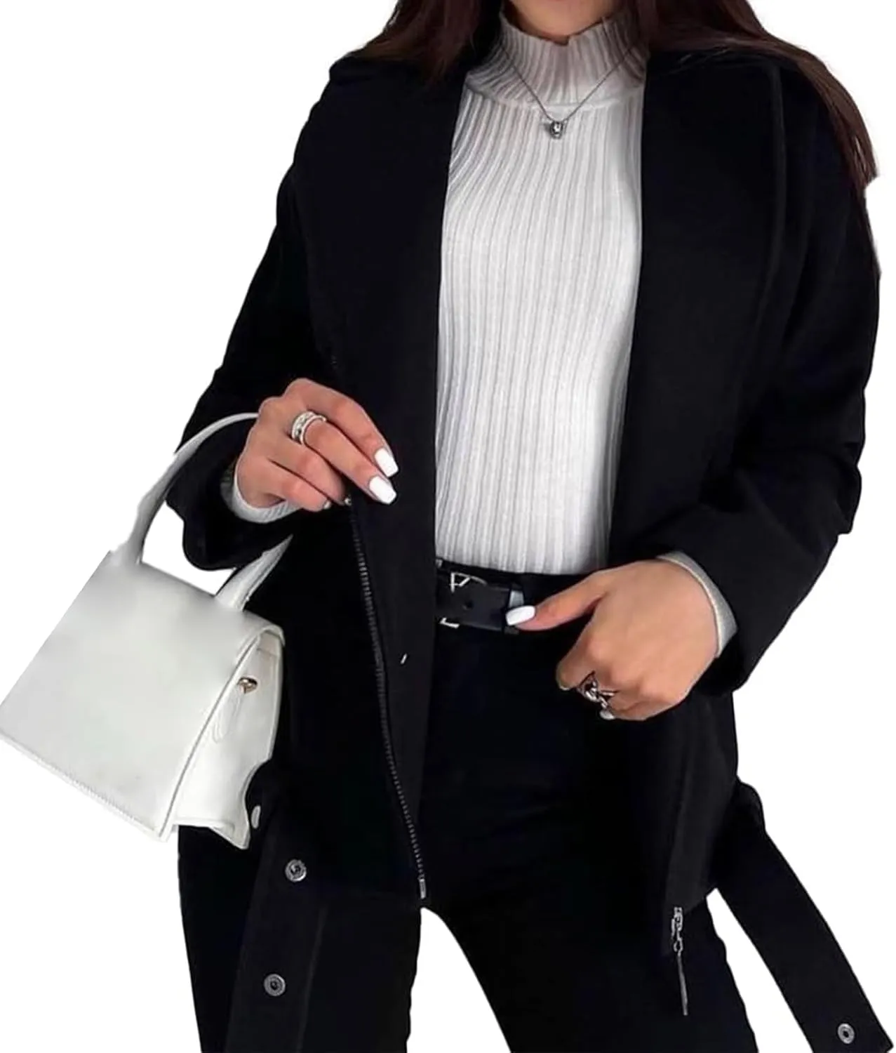 Womens Faux Suede Jacket Trendy Zip Up Lapel Long Sleeve Jackets Open Front Coat Casual Motorcycle Jackets