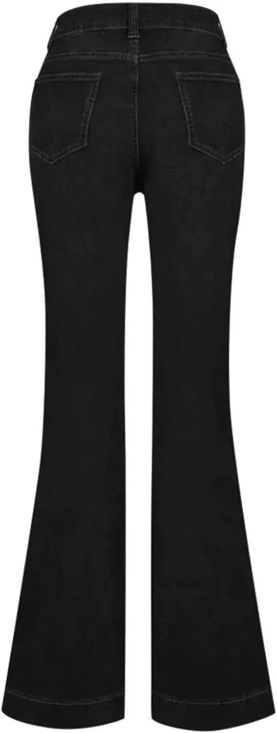 Womens Flare Bell Bottom Jeans High Waisted Wide Leg Baggy Jean for Women Stretch Denim Pants Distressed Leisure Aesthetic