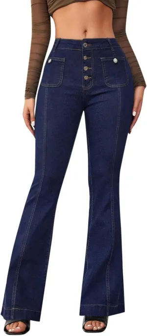 Womens Flare Bell Bottom Jeans High Waisted Wide Leg Baggy Jean for Women Stretch Denim Pants Distressed Leisure Aesthetic