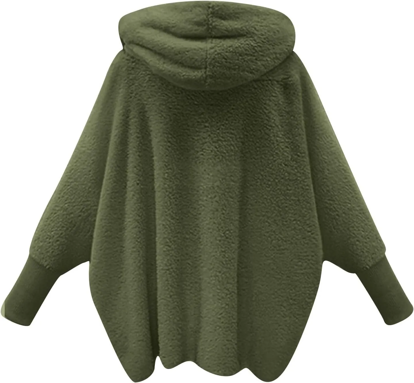 Women's Fleece Jacket Fashion Bat Sleeve Hooded Sweatshirt Solid Color Velvet Full Zip Jacket Open Front Outerwear