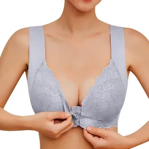 Women's Front Closure Lace Bra No Underwire Push Up Full Coverage Bralettes Comfort Senior Snap Closing Bra