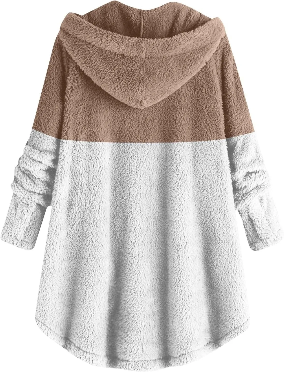 Women's Fuzzy Jackets Fashion Stitching Loose Hoodies Long Sleeve Plush Button Coat Fur Jackets, S-5XL