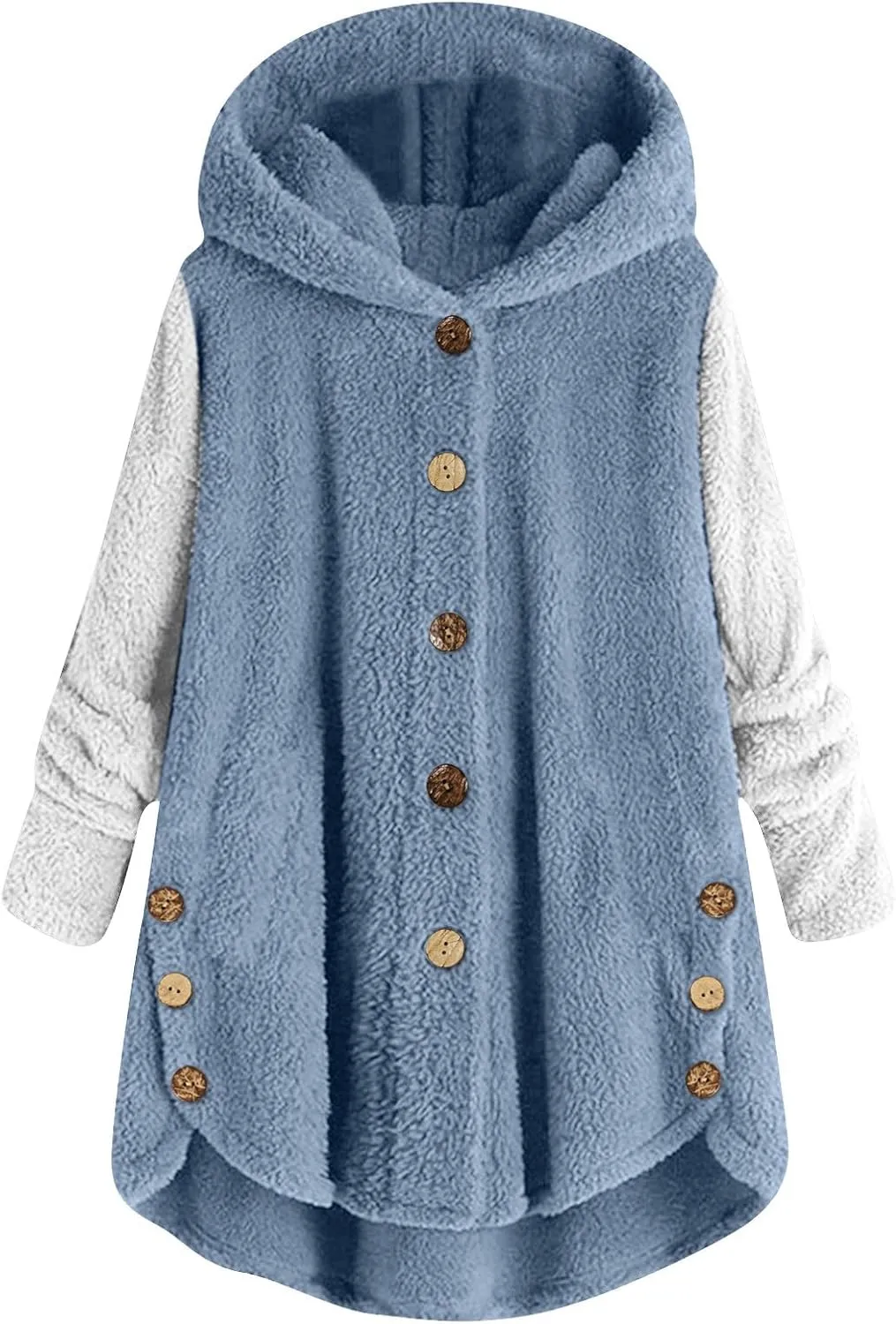 Womens Fuzzy Sherpa Hooded Jacket Fall 2024 Shaggy Fleece Soft Warm Coat Long Sleeve Button Down Cardigan Sweaters