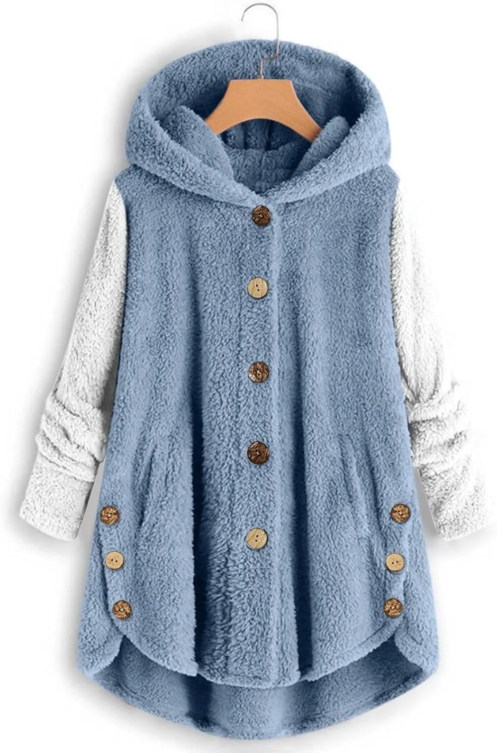 Womens Fuzzy Sherpa Hooded Jacket Fall 2024 Shaggy Fleece Soft Warm Coat Long Sleeve Button Down Cardigan Sweaters