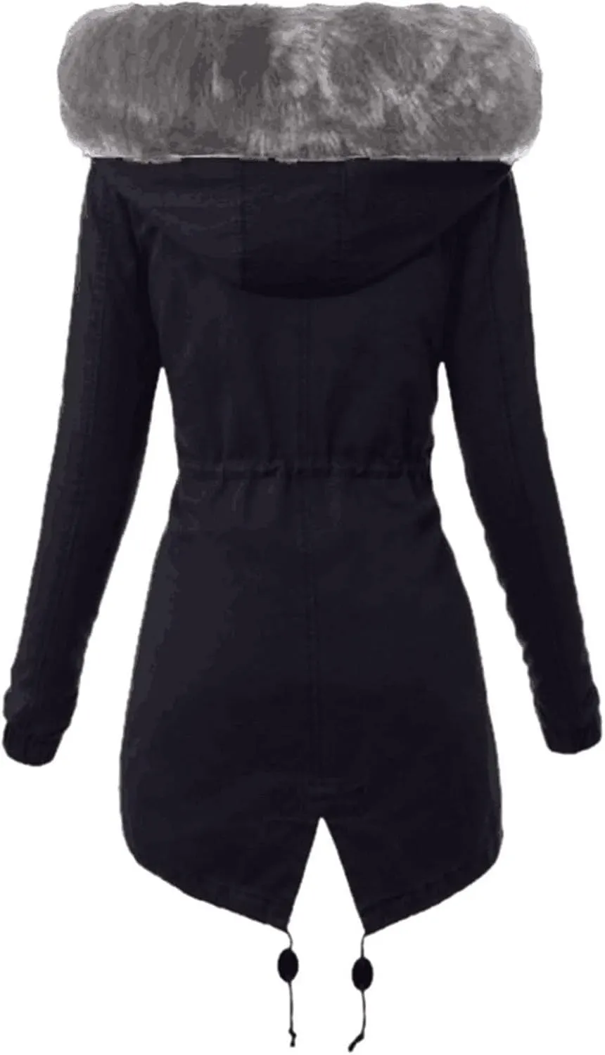 Womens Hooded Jacket Ladies Coat Womens Winter Warm Thick Long Jacket Hooded Overcoat