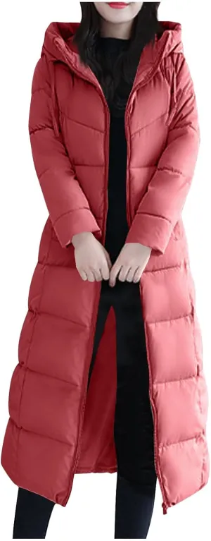 Women's Hooded Thickened Jakcets for Winter Long Down Zipper Jacket Maxi Down Parka Puffer Coat with Hooded