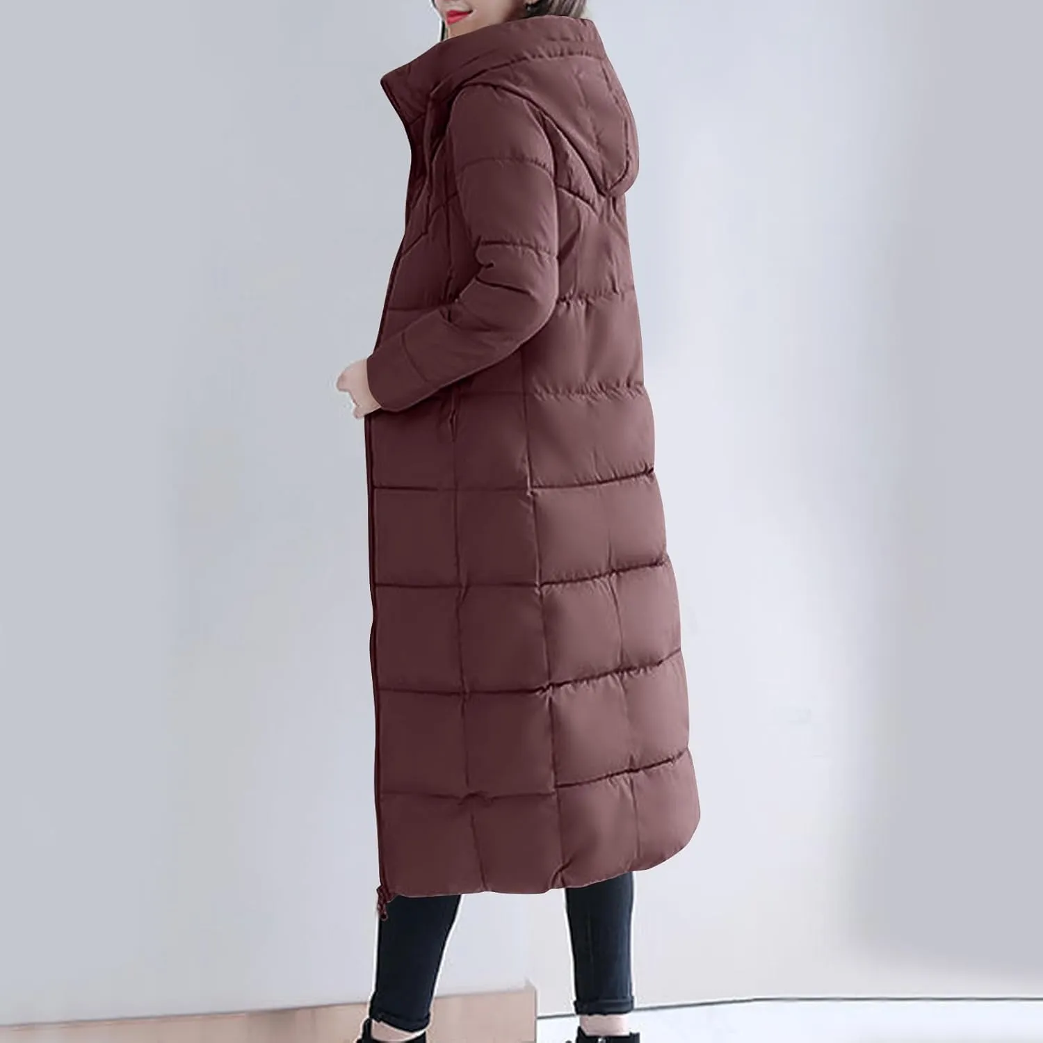 Women's Hooded Thickened Jakcets for Winter Long Down Zipper Jacket Maxi Down Parka Puffer Coat with Hooded