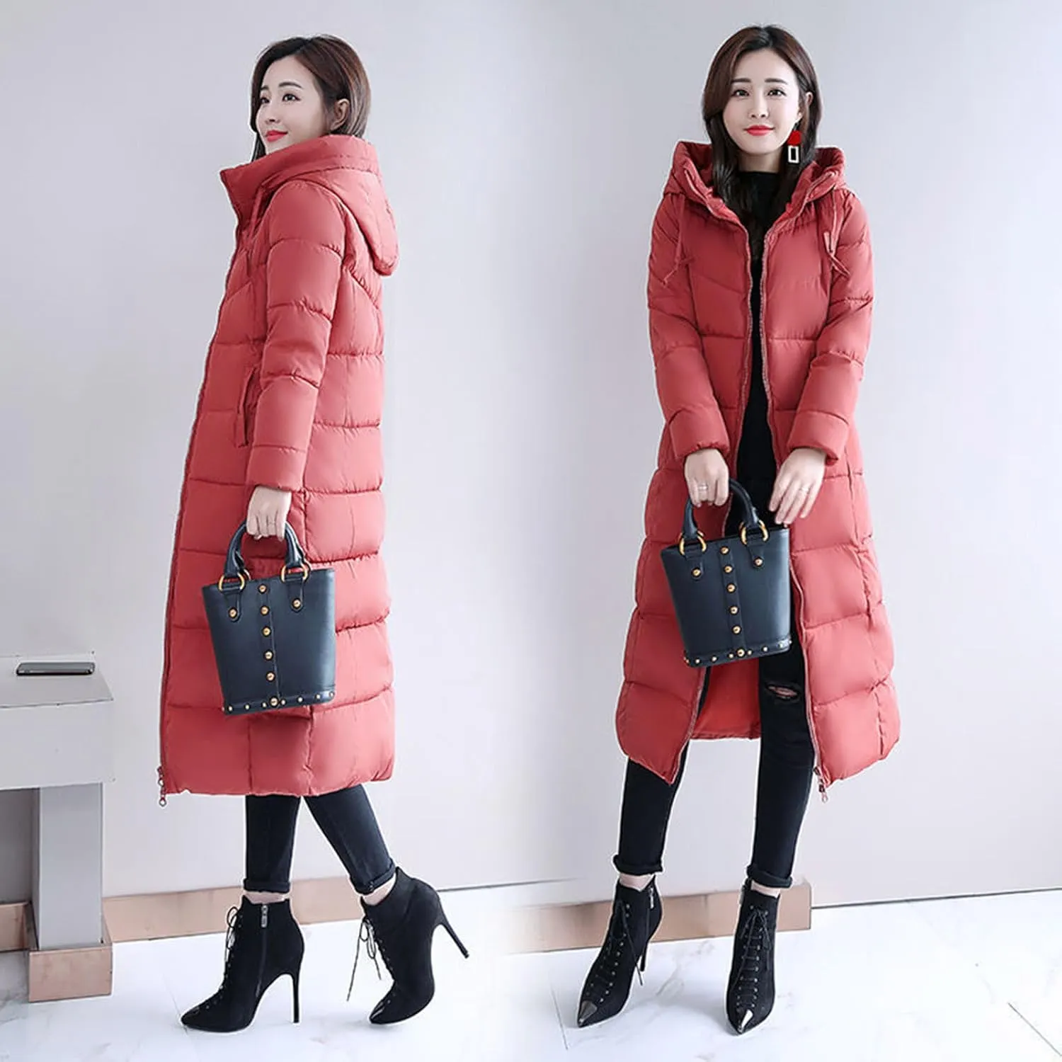 Women's Hooded Thickened Jakcets for Winter Long Down Zipper Jacket Maxi Down Parka Puffer Coat with Hooded