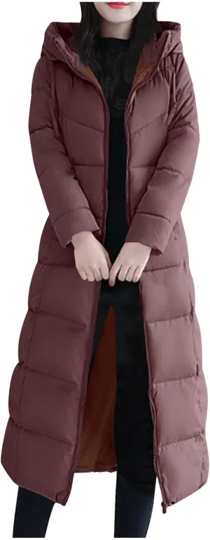 Women's Hooded Thickened Jakcets for Winter Long Down Zipper Jacket Maxi Down Parka Puffer Coat with Hooded