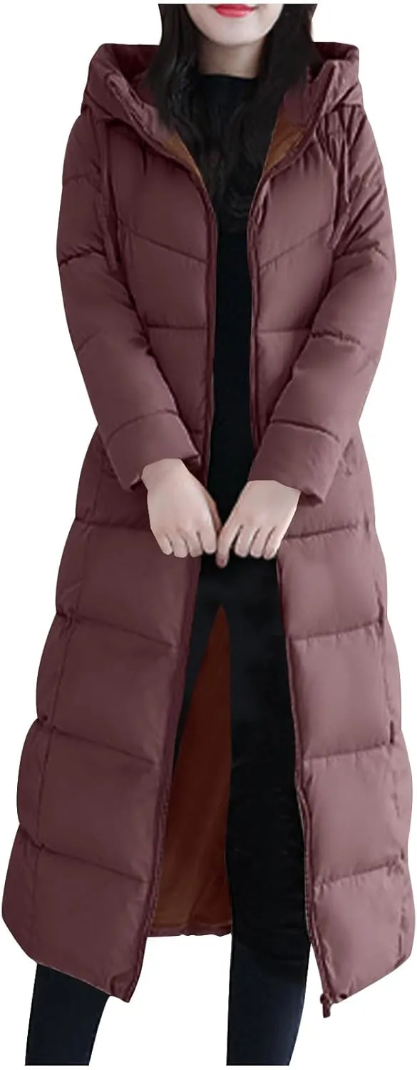 Women's Hooded Thickened Jakcets for Winter Long Down Zipper Jacket Maxi Down Parka Puffer Coat with Hooded