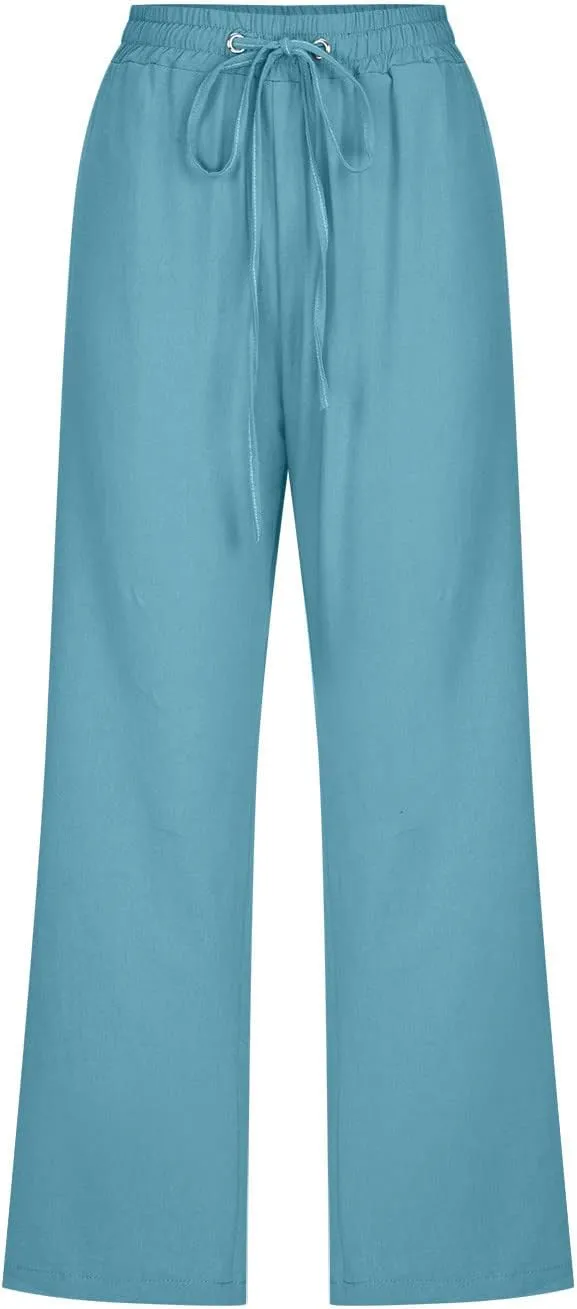 Women's Joggers Casual Straight Leg Capri Soft Pants Elastic Waist Lightweight Beach Capri Trouser with Pockets