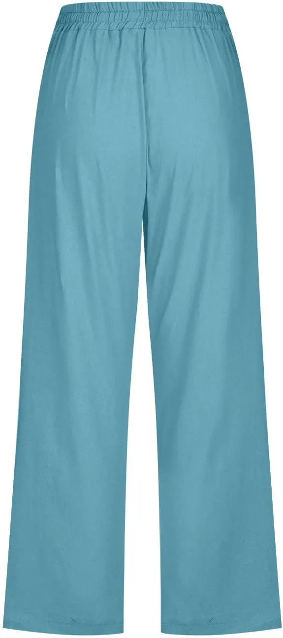 Women's Joggers Casual Straight Leg Capri Soft Pants Elastic Waist Lightweight Beach Capri Trouser with Pockets