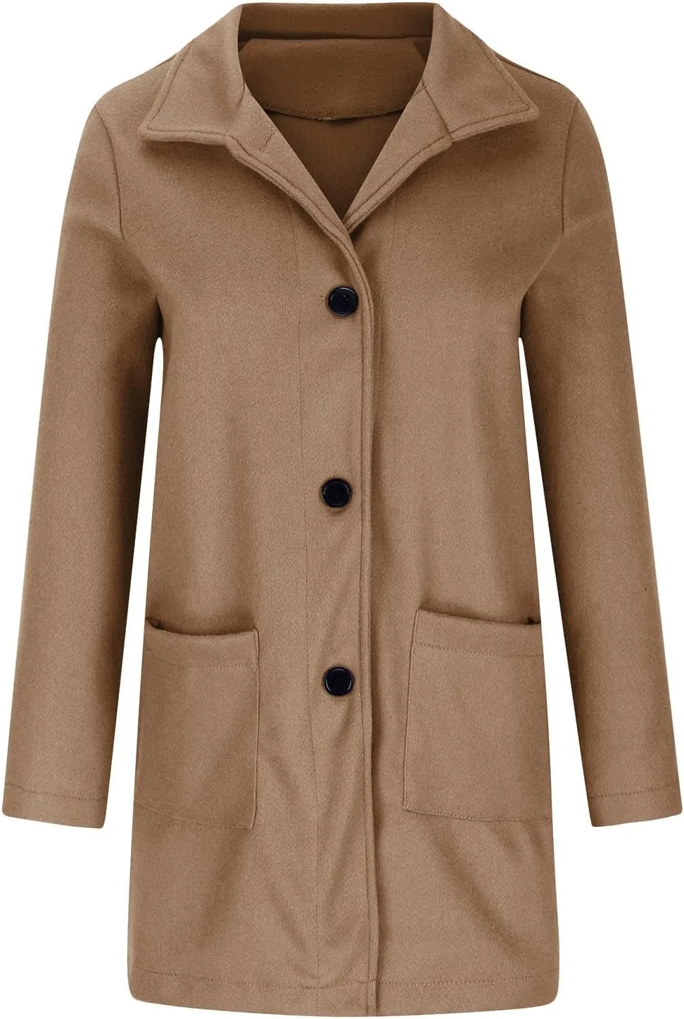 Women's Lapel Collar Single Breasted Fall Winter Warm Coats Wool Blend Pea Coats Casual Solid Color Mid Long Outerwear