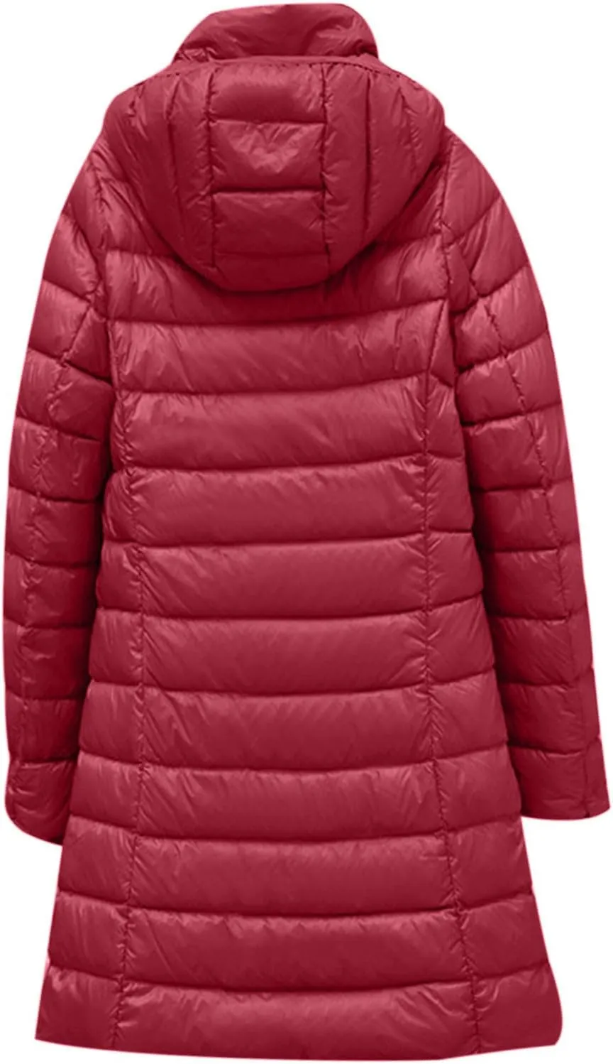 Women's Lightweight Down Jacket Zip Up Plus Size Hooded Quilted Puffer Jackets Mid-Length Winter Coats