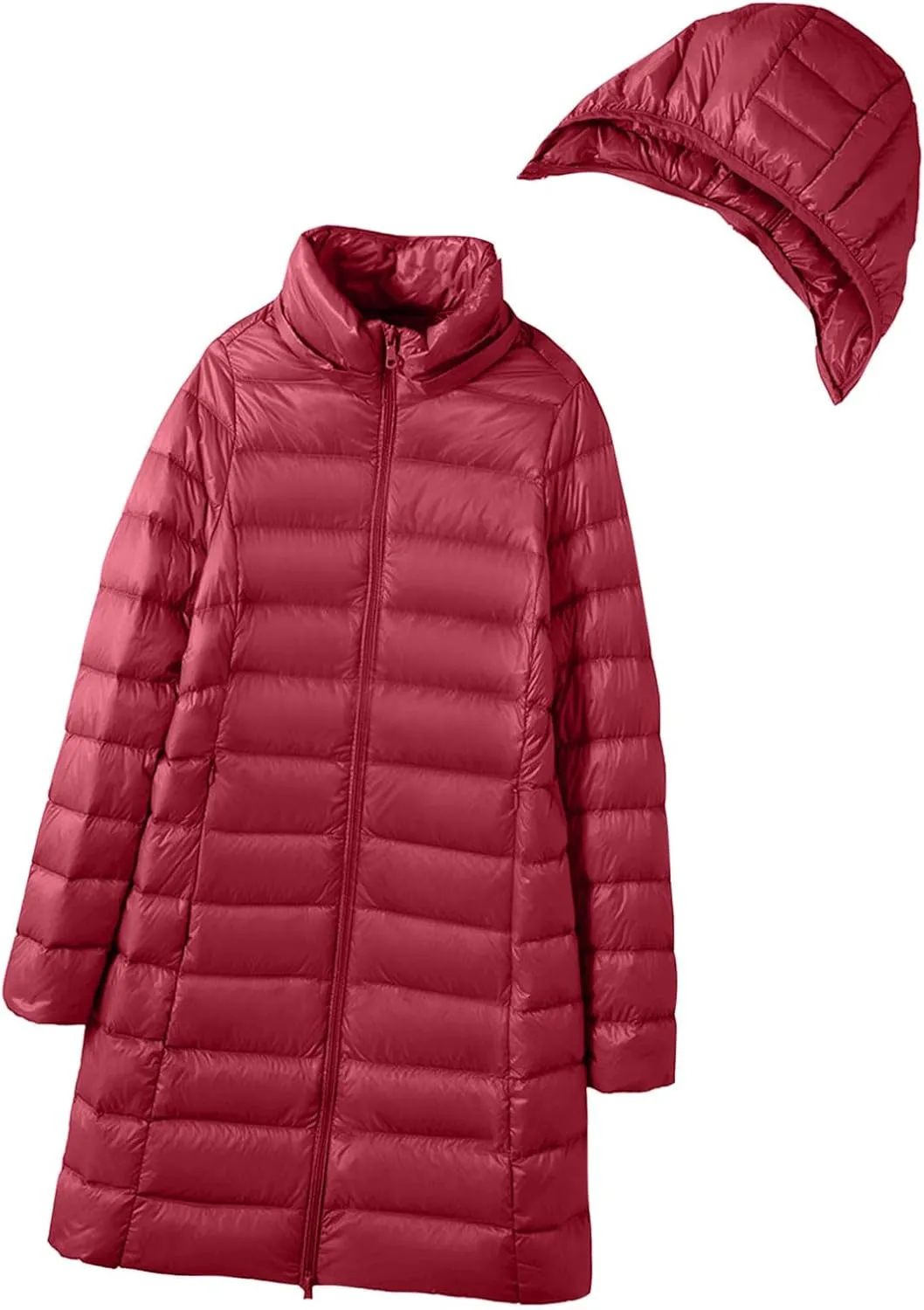 Women's Lightweight Down Jacket Zip Up Plus Size Hooded Quilted Puffer Jackets Mid-Length Winter Coats