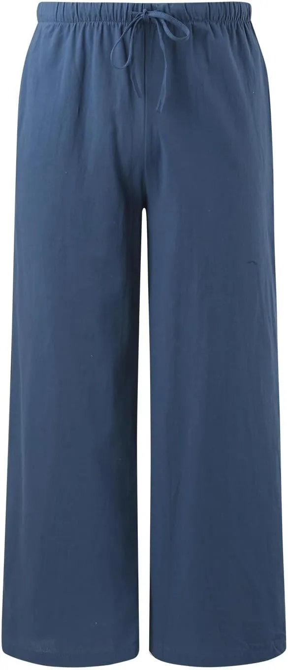 Womens Linen Palazzo Pants Flowy High Waisted Wide Leg Pants Casual Summer Loose Comfy Beach Pant Lightweight Trousers