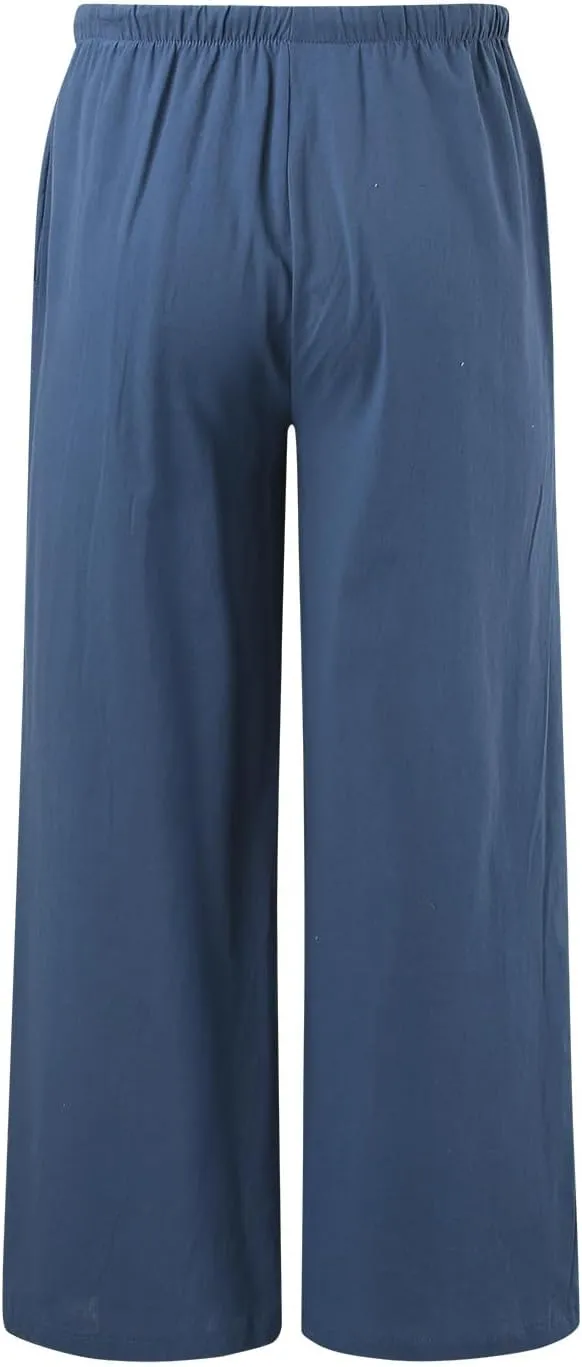 Womens Linen Palazzo Pants Flowy High Waisted Wide Leg Pants Casual Summer Loose Comfy Beach Pant Lightweight Trousers