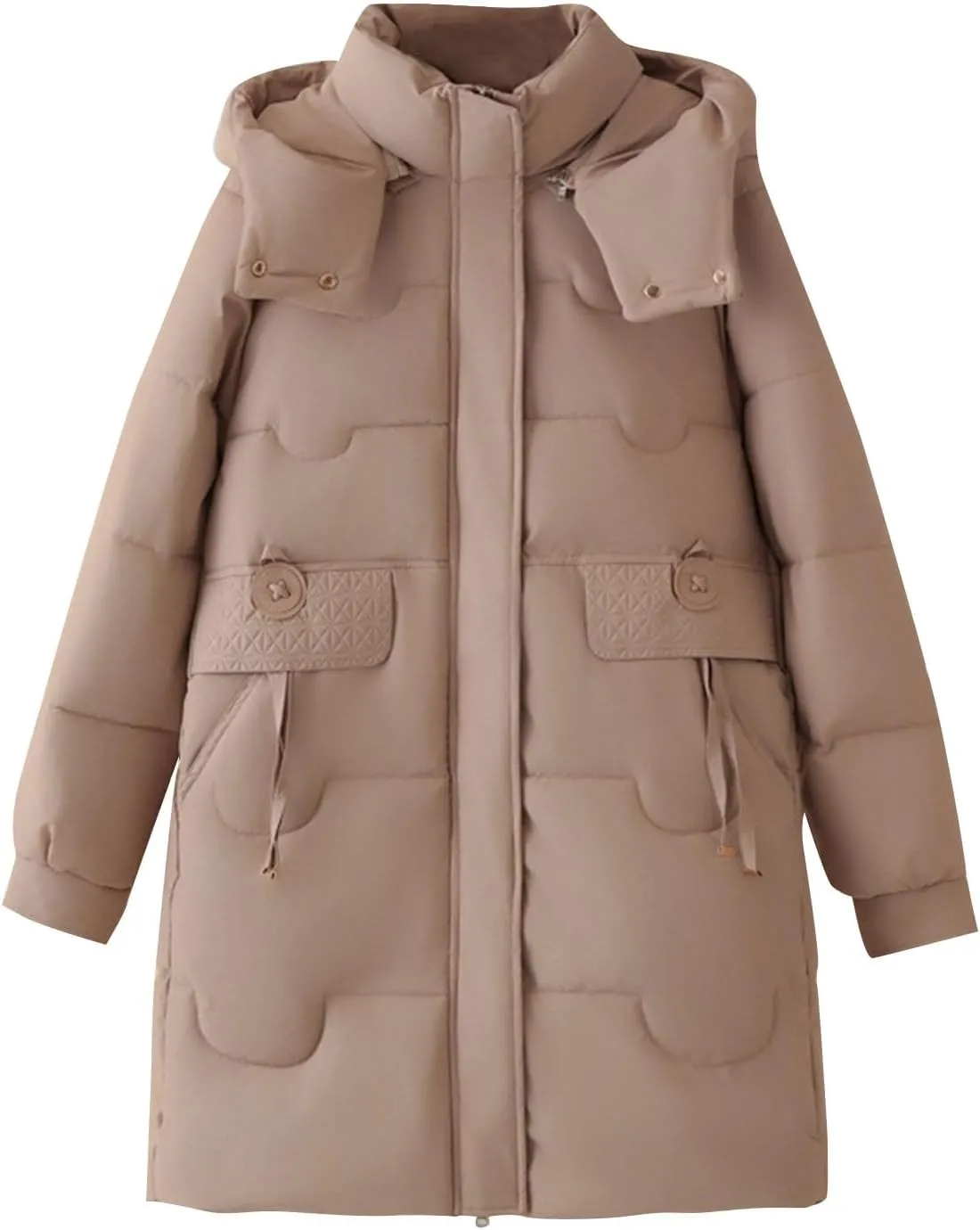 Women's Long Down Puffer Jackets Winter Warm Hooded Quilted Jackets Ski Outerwear Fashion Padded Coats with Pockets