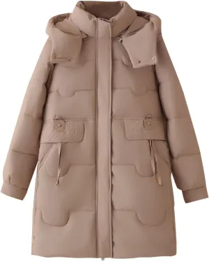 Women's Long Down Puffer Jackets Winter Warm Hooded Quilted Jackets Ski Outerwear Fashion Padded Coats with Pockets