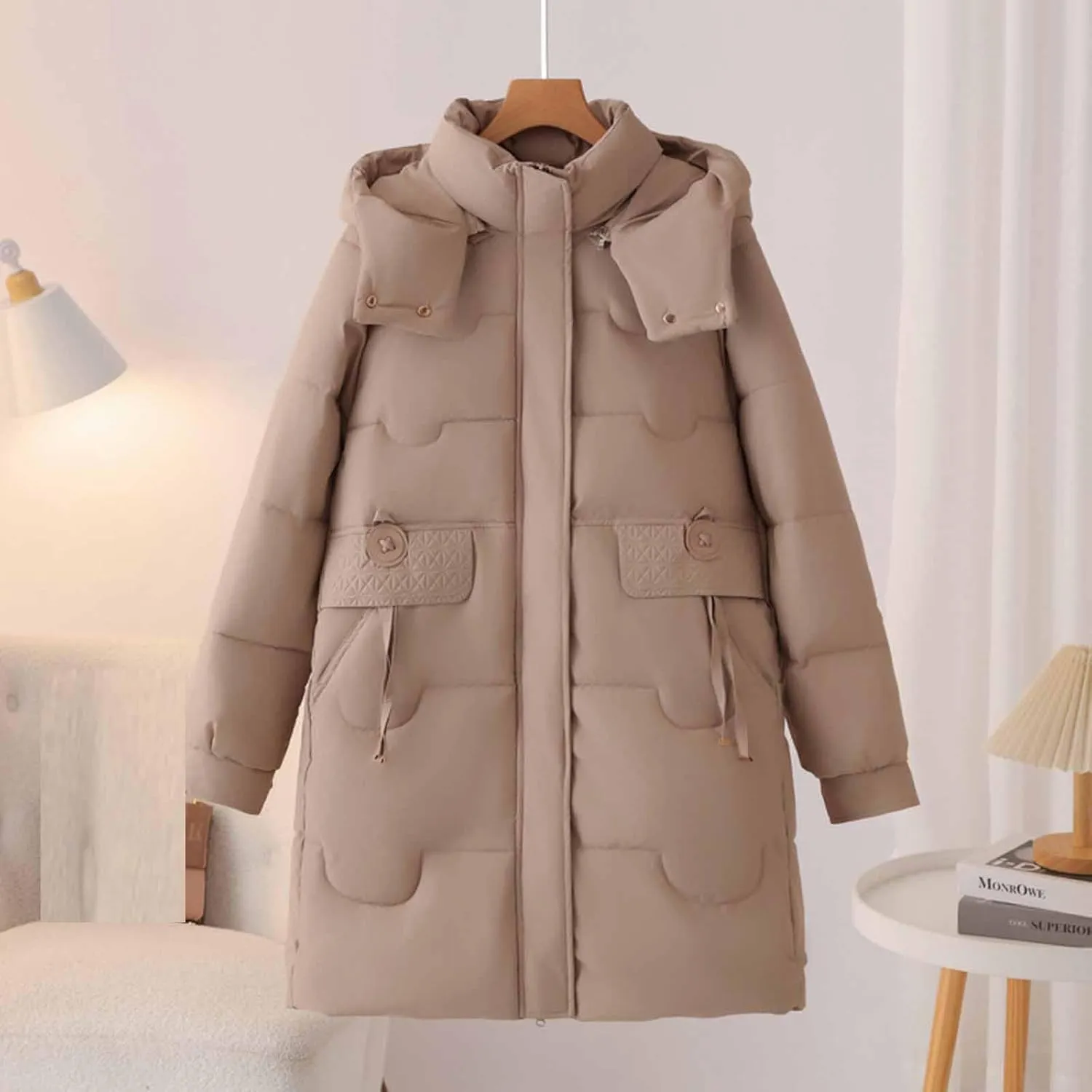 Women's Long Down Puffer Jackets Winter Warm Hooded Quilted Jackets Ski Outerwear Fashion Padded Coats with Pockets