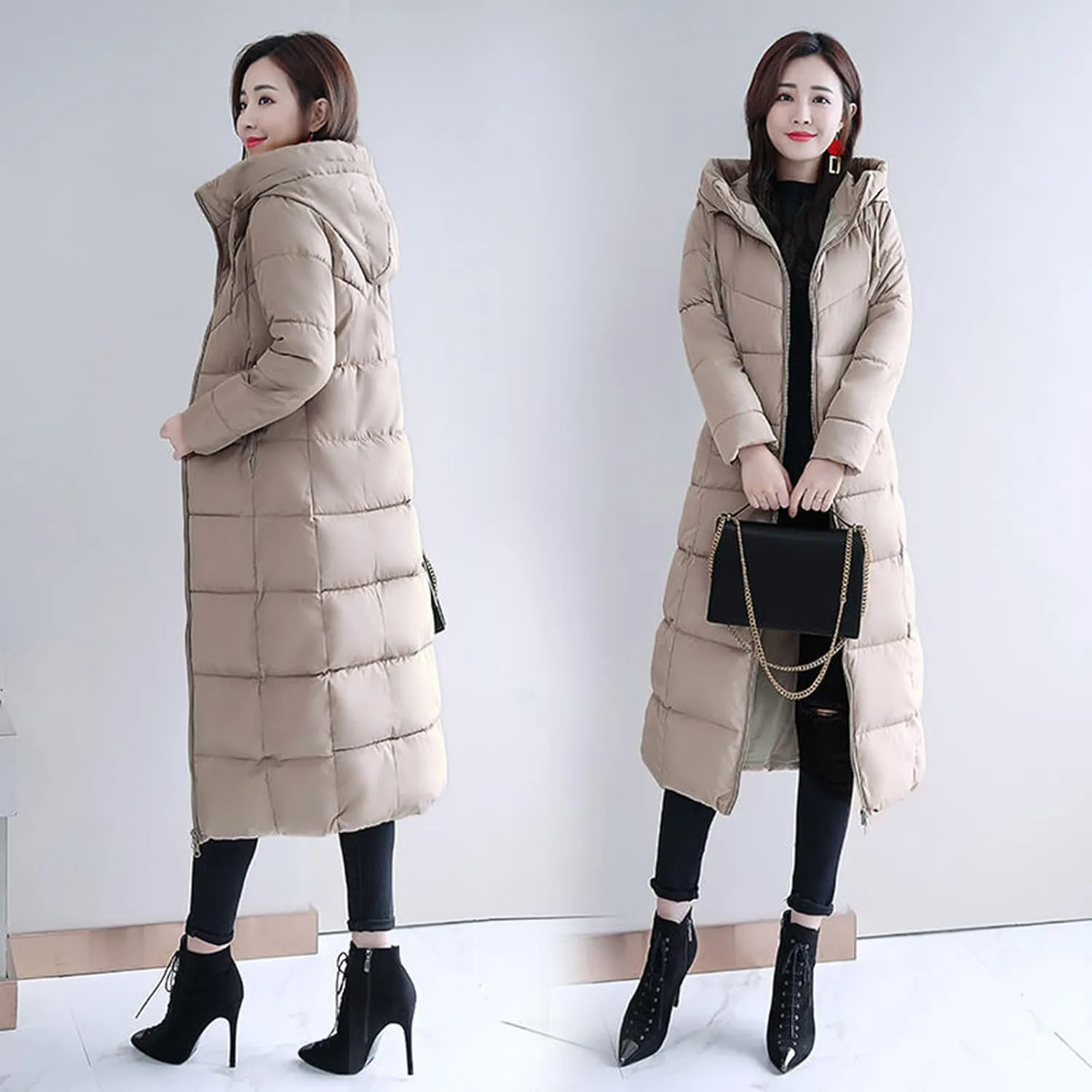 Womens Long Puffer Coats Plus Size Winter Down Jacket Warm Quilted Down Coat Thicken Full Zip Jackets with Hood