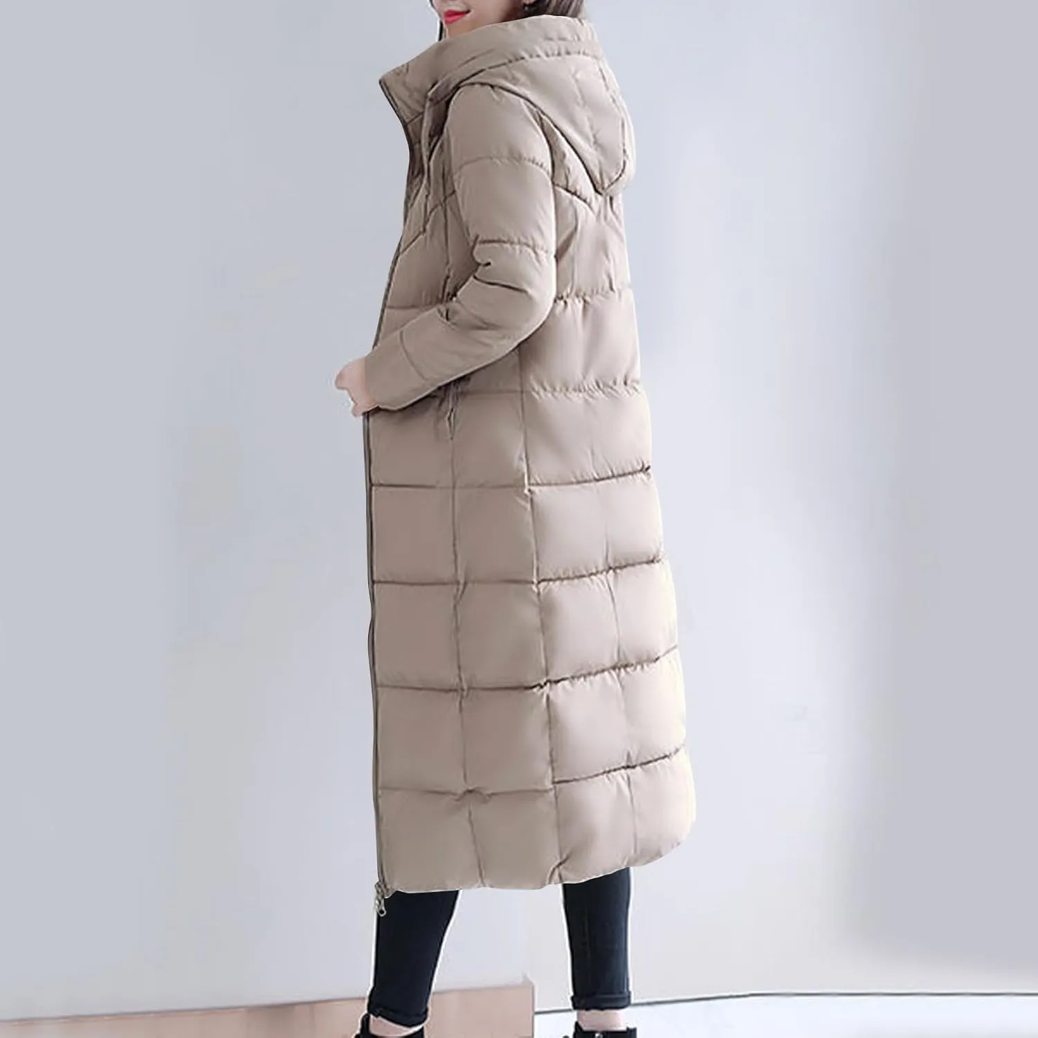 Womens Long Puffer Coats Plus Size Winter Down Jacket Warm Quilted Down Coat Thicken Full Zip Jackets with Hood