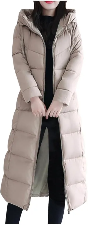 Womens Long Puffer Coats Plus Size Winter Down Jacket Warm Quilted Down Coat Thicken Full Zip Jackets with Hood