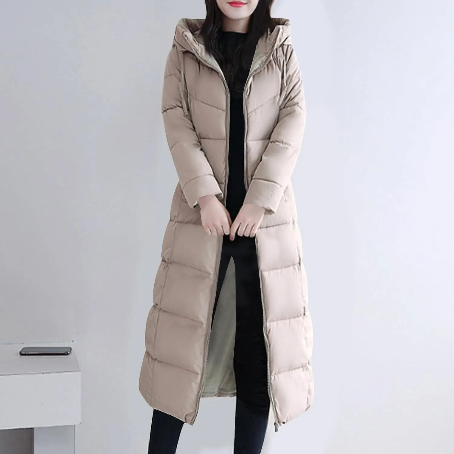 Womens Long Puffer Coats Plus Size Winter Down Jacket Warm Quilted Down Coat Thicken Full Zip Jackets with Hood