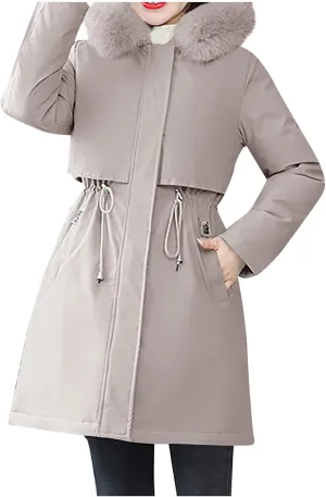 Women's Long Winter Quilted Puffer Coat Warm Maxi Down Jacket Faux Fur Fleece Hood Parka Outerwear with Hooded