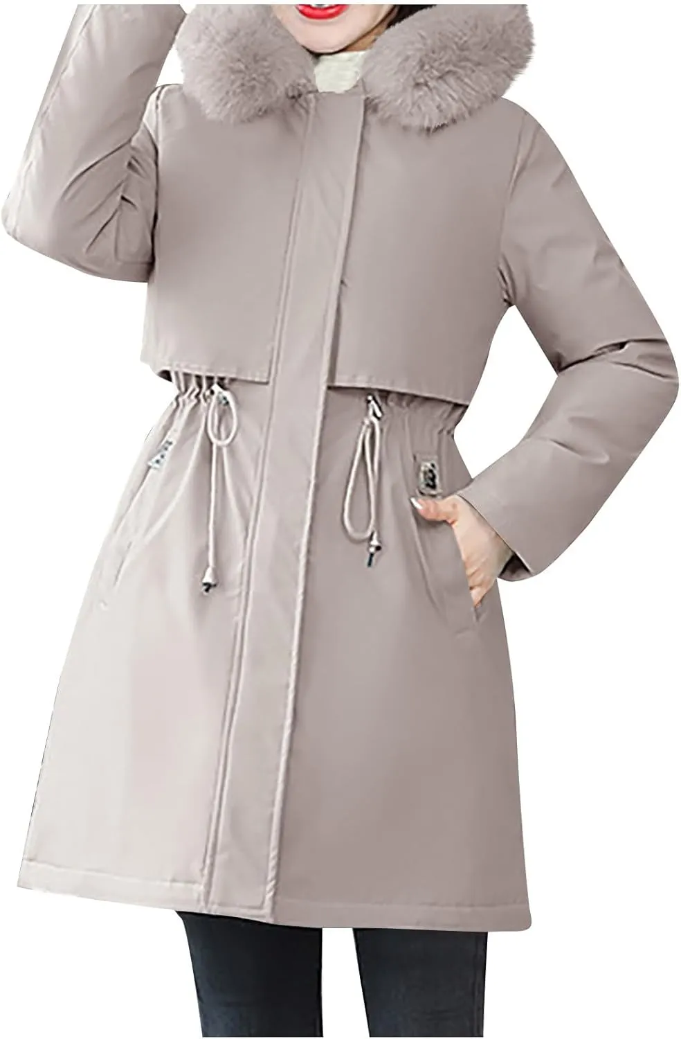 Women's Long Winter Quilted Puffer Coat Warm Maxi Down Jacket Faux Fur Fleece Hood Parka Outerwear with Hooded