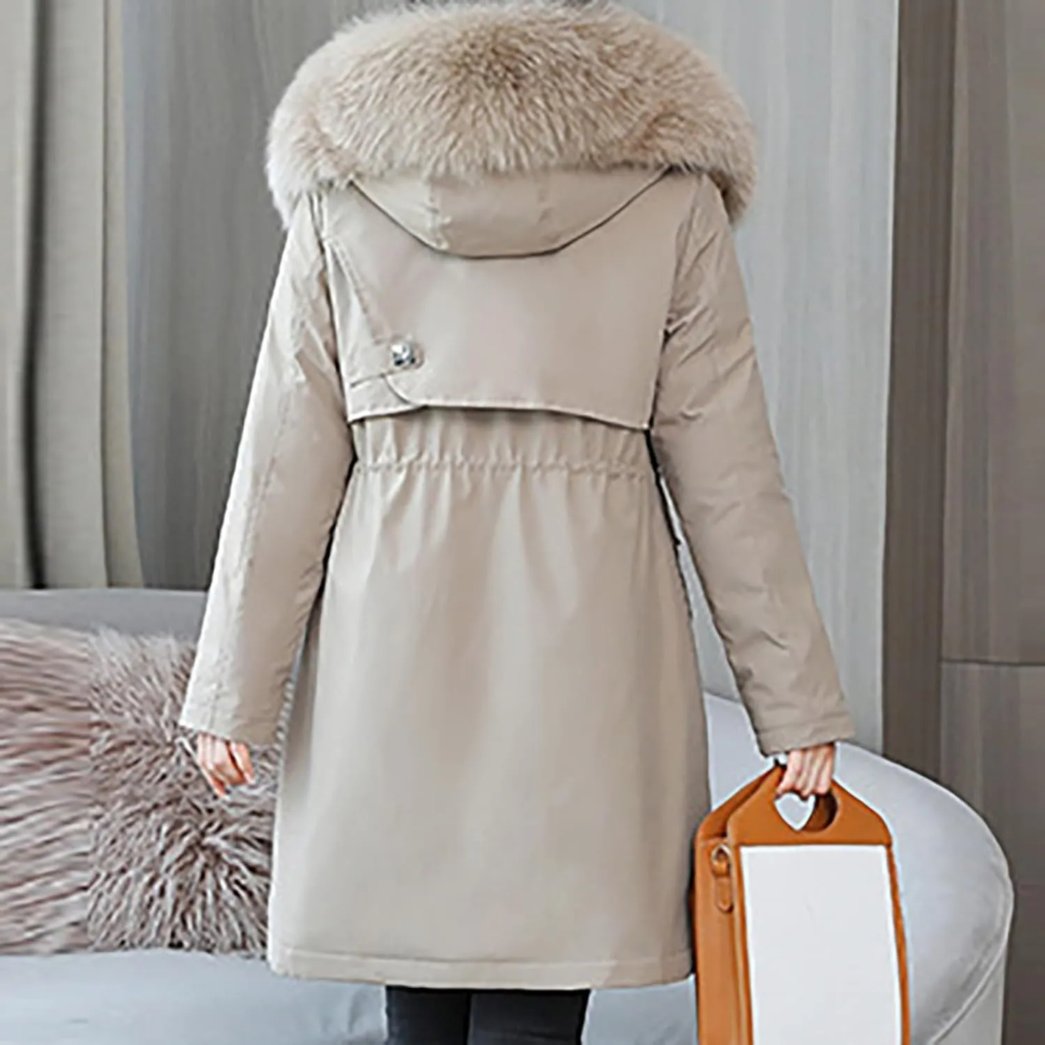 Women's Long Winter Quilted Puffer Coat Warm Maxi Down Jacket Faux Fur Fleece Hood Parka Outerwear with Hooded