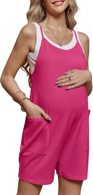 Women's Maternity Overalls Shorts Pregnancy Casual Sleeveless Jumpsuits Romper with Pocket