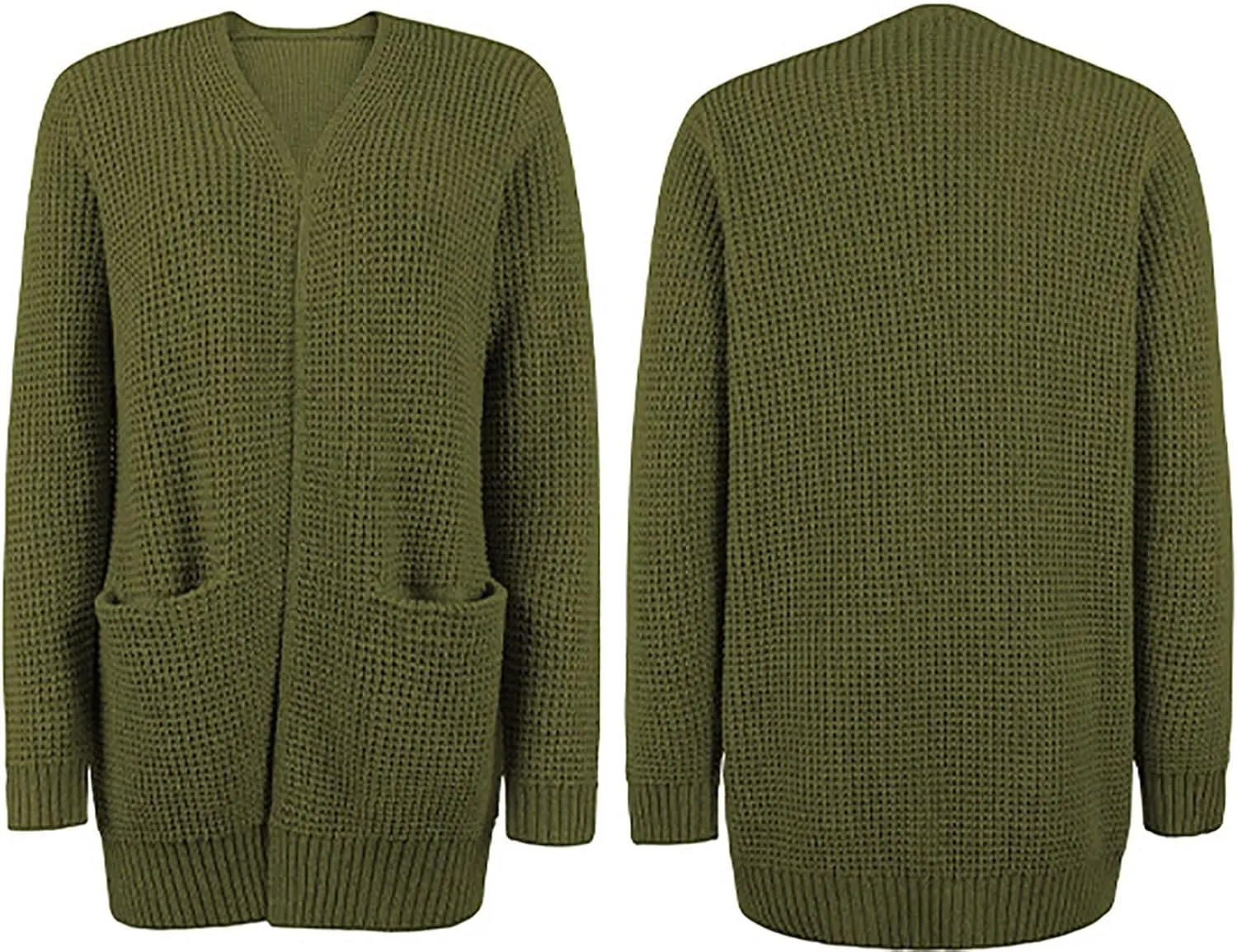 Women's Open Front Cardigan Long Sleeve Sweater Chunky Knit Sweater Loose Solid Color Outerwear Coats with Pockets