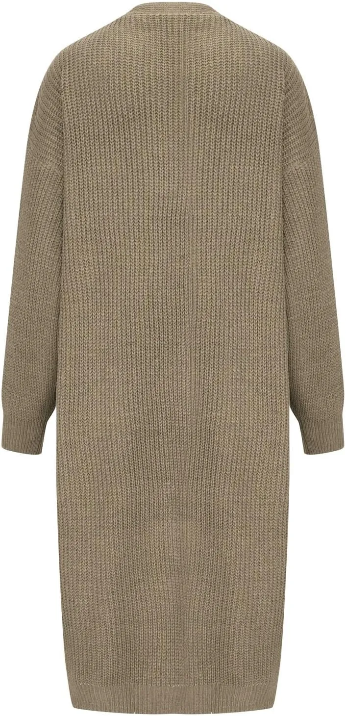 Women's Open Front Cardigan Oversized Chunky Knit Sweater Long Lantern Sleeve Outwear with Pocket 2025 Fashion