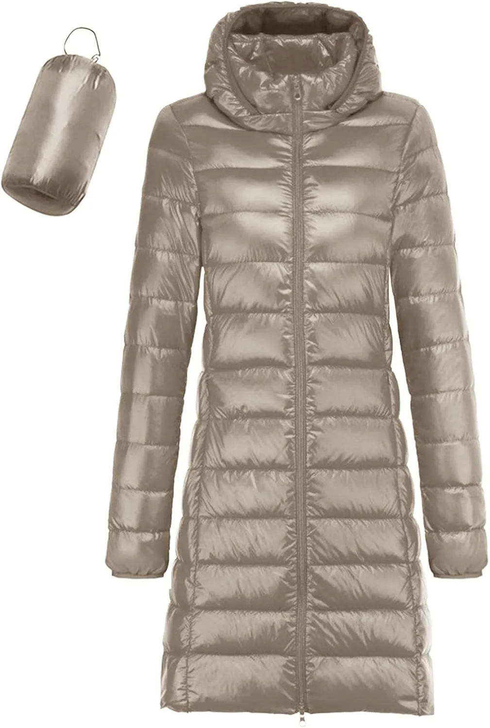 Women's Packable Lightweight Long Down Jacket Casual Solid Color Long Sleeve Windproof Warm Winter Parkas for Women