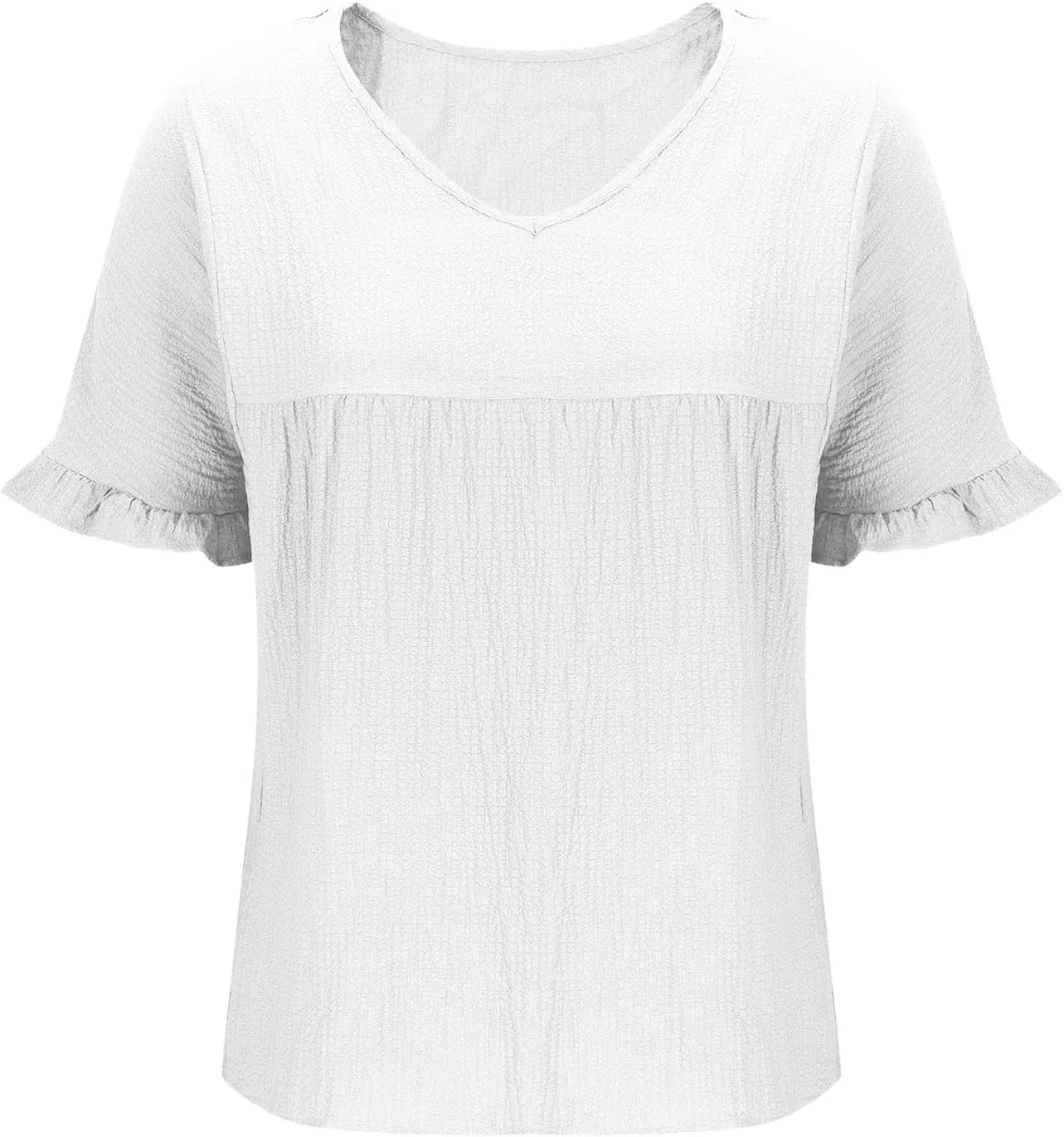 Womens Peplum Blouses Cute Smocked Casual Plain V Neck Ruffle Bell Half Sleeve T Shirts Babydoll Top Dressy