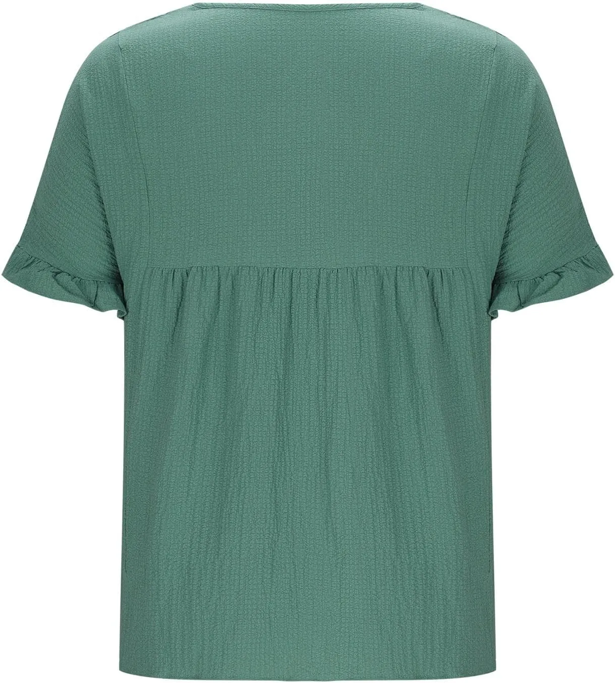 Womens Peplum Blouses Cute Smocked Casual Plain V Neck Ruffle Bell Half Sleeve T Shirts Babydoll Top Dressy