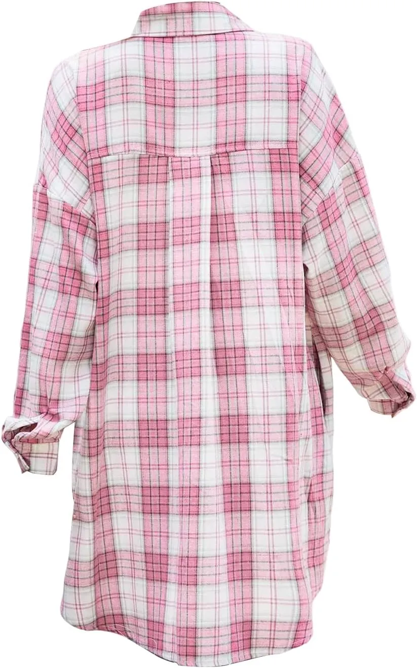 Womens Plaid Shacket Jacket Long Sleeve Button Down Shirt Oversized Lightweight Boyfriend Jacket Fall Fashion Coat