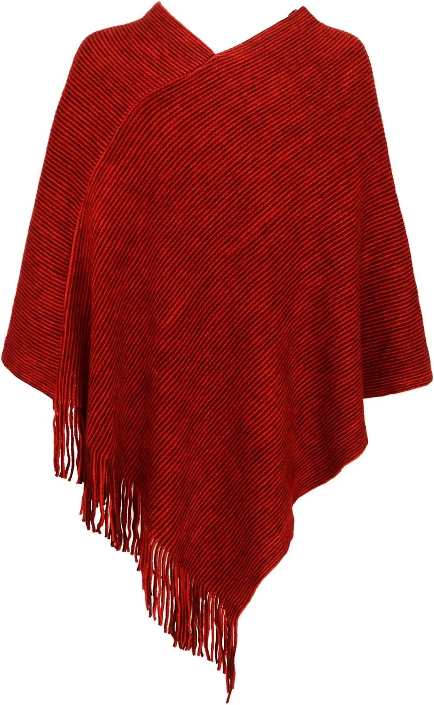 Womens Poncho Sweater V Neck Knitted Pullover Shawls Wraps Capes with Fringes Gifts for Women Mom