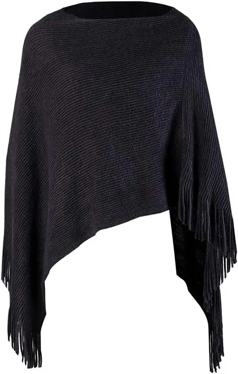 Womens Poncho Sweater V Neck Knitted Pullover Shawls Wraps Capes with Fringes Gifts for Women Mom
