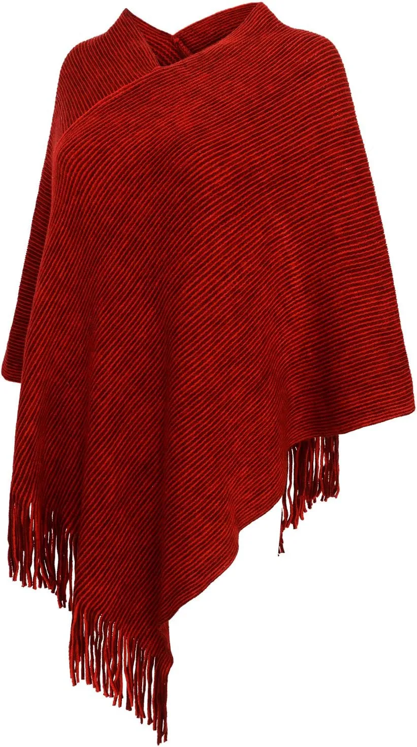 Womens Poncho Sweater V Neck Knitted Pullover Shawls Wraps Capes with Fringes Gifts for Women Mom