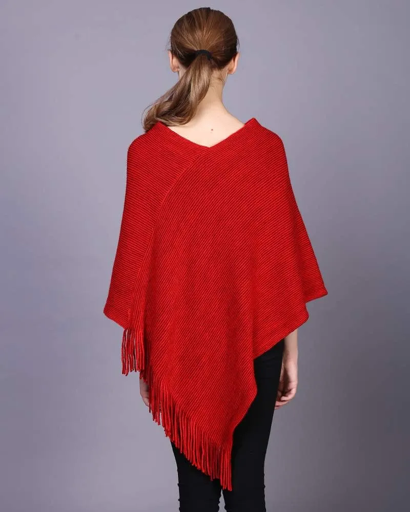 Womens Poncho Sweater V Neck Knitted Pullover Shawls Wraps Capes with Fringes Gifts for Women Mom