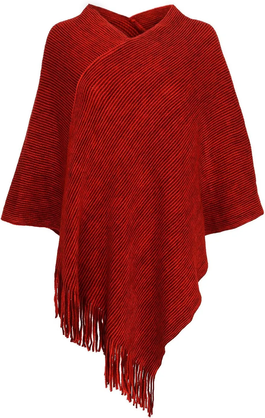 Womens Poncho Sweater V Neck Knitted Pullover Shawls Wraps Capes with Fringes Gifts for Women Mom
