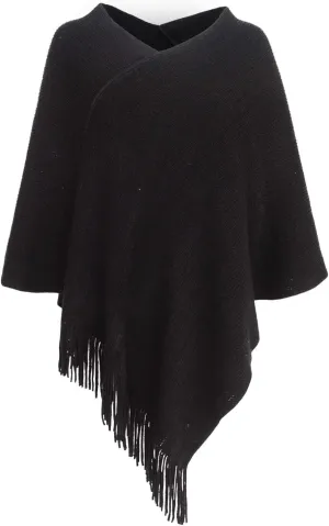 Womens Poncho Sweater V Neck Knitted Pullover Shawls Wraps Capes with Fringes Gifts for Women Mom