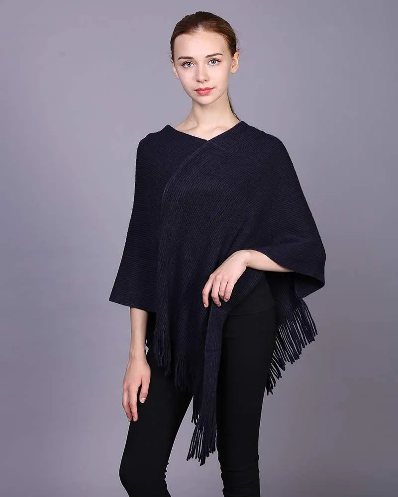 Womens Poncho Sweater V Neck Knitted Pullover Shawls Wraps Capes with Fringes Gifts for Women Mom