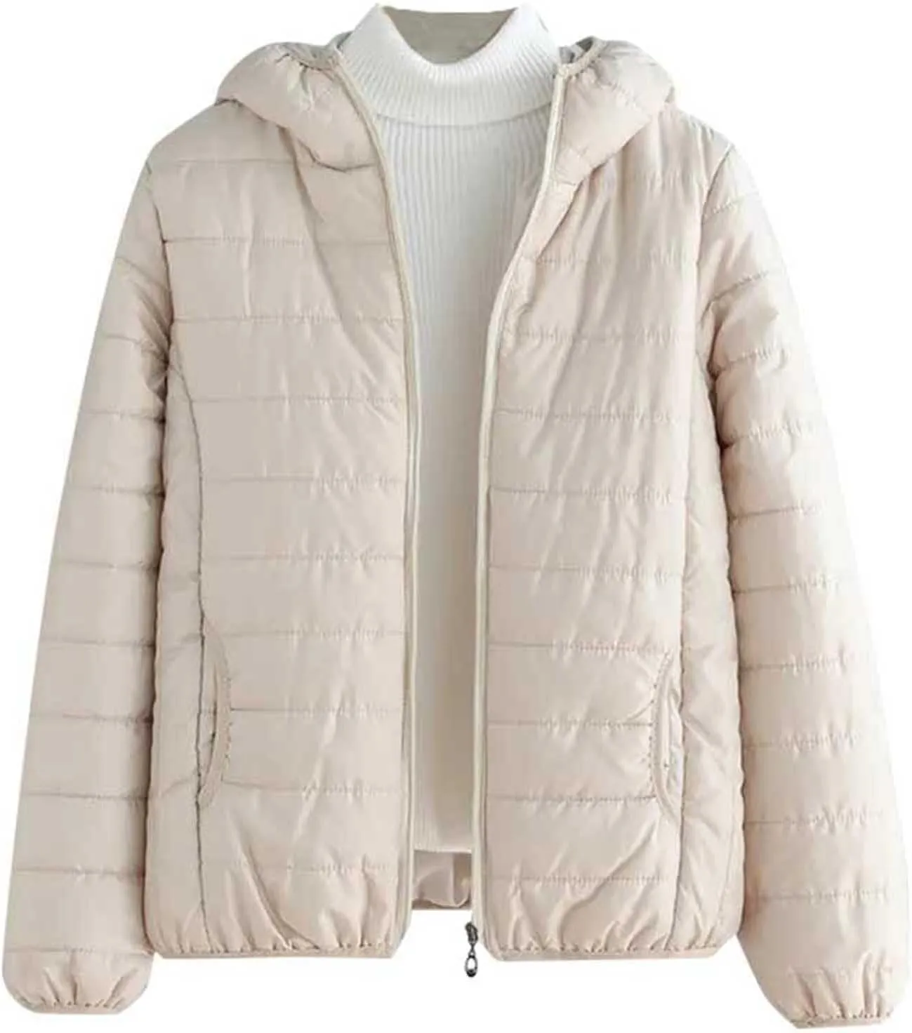 Women's Puffer Coat Casual Lightweight Zip Up Mama Warm Short Winter Down Jacket Hooded Quilted Jackets with Pockets