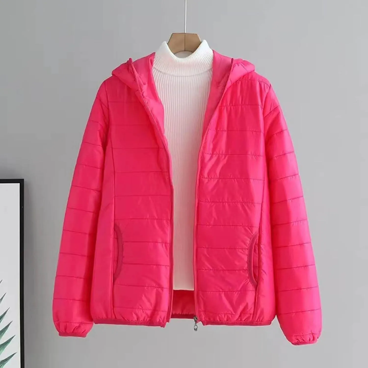 Women's Puffer Coat Casual Lightweight Zip Up Warm Short Winter Down Jacket Hooded Mama Quilted Jackets with Pockets