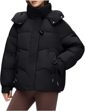 Womens Puffer Jacket Hooded Winter Warm Quilted Down Coat Puffy Jacket Parkas Fashion Full Zip Outwear with Pockets